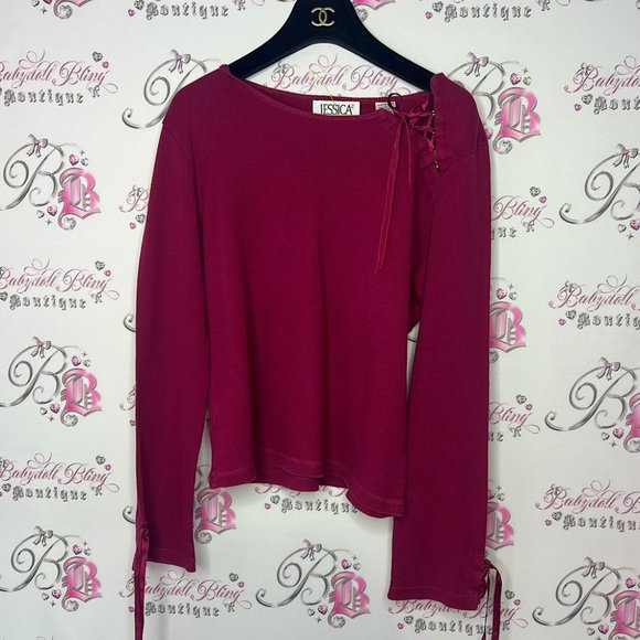Jessica sport lace up corset ribbon 🎀 tie up chest and sleeves reb vintage y2k - Picture 1 of 8